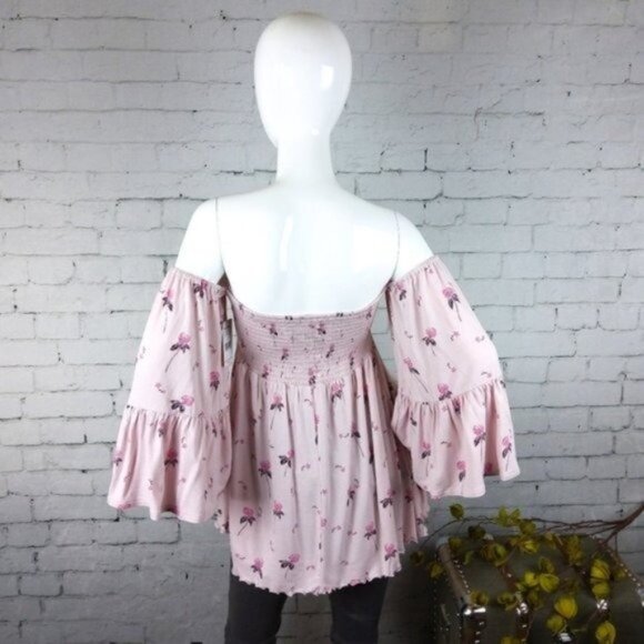 Free People Lana Off The Shoulder Smocked Top Pink - Picture 3 of 5